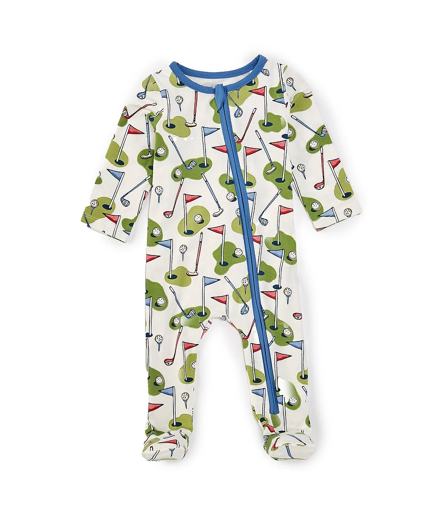 Mud Pie Baby Boys Newborn-9 Months Long-Sleeve Golf-Theme-Printed Footed Coverall