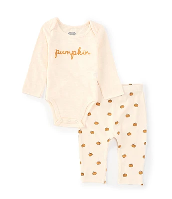 Mud Pie Baby Boys Newborn-9 Months Pumpkin Long Sleeve Bodysuit & Pumpkin Print Pants Set