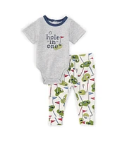 Mud Pie Baby Boys Newborn-9 Months Short-Sleeve Hole In One Bodysuit & Golf-Themed-Printed Pant Set