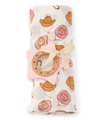 Mud Pie Baby Western Cowboy Hat Muslin Swaddle Blanket