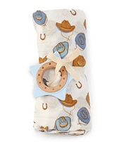 Mud Pie Baby Western Cowboy Hat Muslin Swaddle Blanket