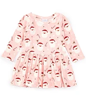 Mud Pie Baby Girls 12-18 Month Long Sleeve Santa-Printed T-Shirt Dress