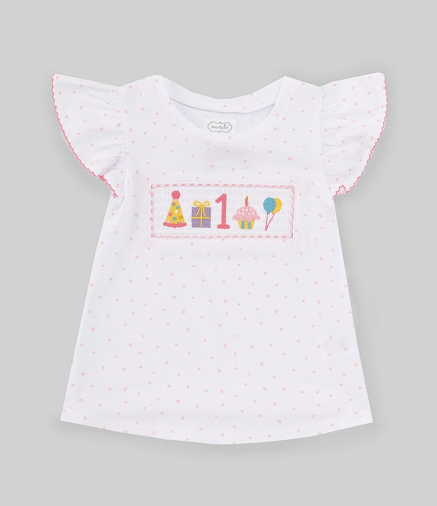 Mud Pie Baby Girls 12-18 Months Flutter-Sleeve 1st Birthday T-Shirt