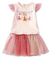 Mud Pie Baby Girls 12-18 Months Flutter-Sleeve One Birthday Tunic & Glitter Mesh Tutu Set