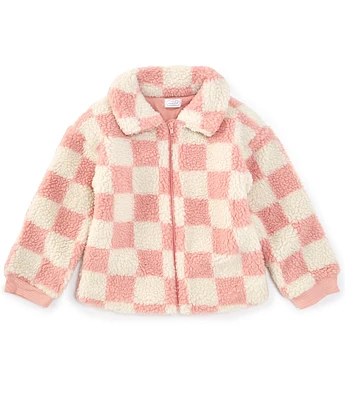 Mud Pie Baby Girls 12-18 Months Long Sleeve Checked Sherpa Jacket