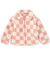 Mud Pie Baby Girls 12-18 Months Long Sleeve Checked Sherpa Jacket