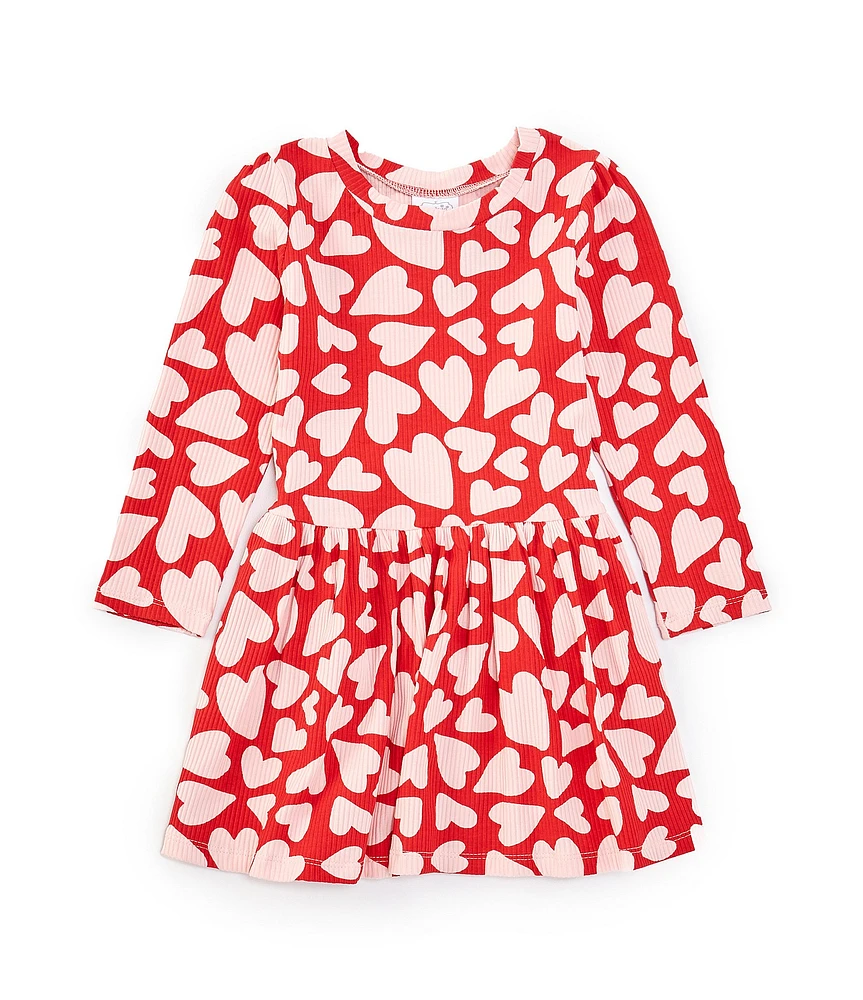 Mud Pie Baby Girls 12-18 Months Long Sleeve Heart-Printed T-Shirt Dress