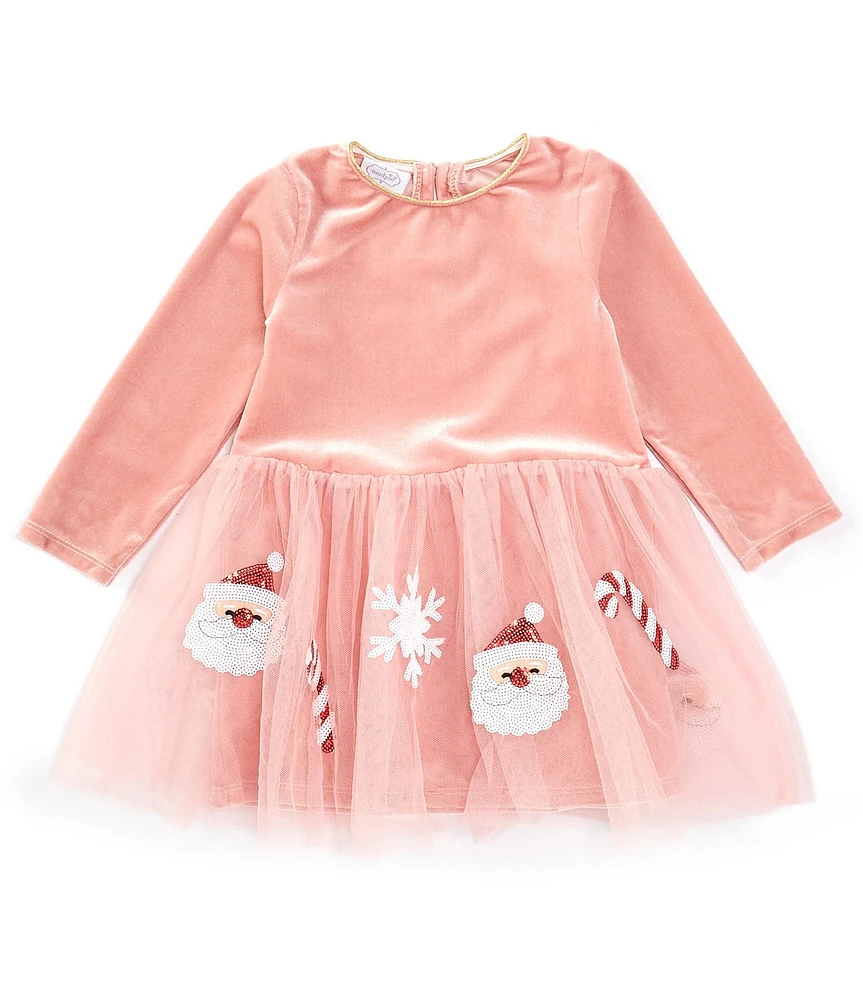 Mud Pie Baby Girls 12 Months-3T Long Sleeve Christmas-Theme Velvet/Mesh Tutu Dress