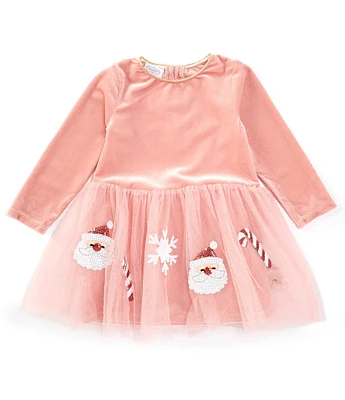 Mud Pie Baby Girls 12 Months-3T Long Sleeve Christmas-Theme Velvet/Mesh Tutu Dress