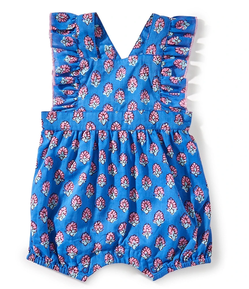 Mud Pie Baby Girls 3-12 Months Flutter-Sleeve Printed Voile Romper