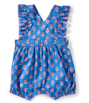Mud Pie Baby Girls 3-12 Months Flutter-Sleeve Printed Voile Romper