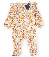 Mud Pie Baby Girls 3-12 Months Long Sleeve Pumpkin/Floral Coverall