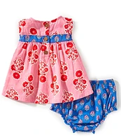 Mud Pie Baby Girls Sleeveless Floral Voile Print Pinafore Dress