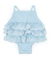 Mud Pie Baby Girls 3-12 Months Striped Eyelet-Trimmed Seersucker One-Piece Swimsuit