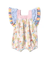 Mud Pie Baby Girls Newborn-12 Months Flutter Sleeve Floral Bunny Print Romper