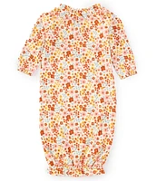 Mud Pie Baby Girls Newborn-3 Months Long Sleeve Floral-Print Interlock Gown