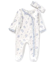 Mud Pie Baby Girls Newborn-6 Months Long-Sleeve Ditsy-Floral-Print Footed Coverall