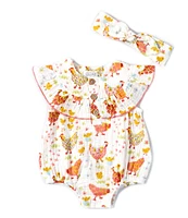 Mud Pie Baby Girls Newborn-9 Months Flutter-Sleeve Floral/Chicken-Printed Bubble Romper