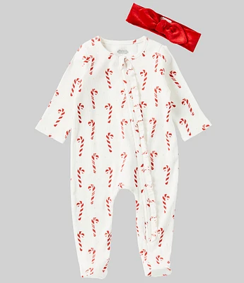 Mud Pie Baby Girls Newborn-9 Months Long Sleeve Christmas Candy Cane Coverall