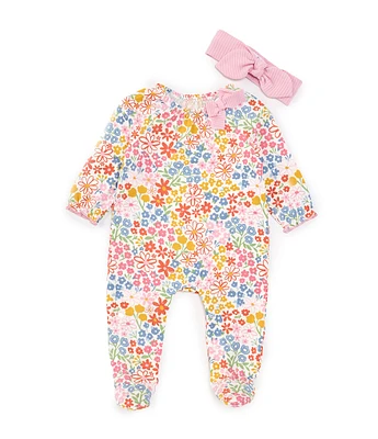 Mud Pie Baby Girls Newborn-9 Months Long-Sleeve Ditsy-Floral-Printed Footie Coverall