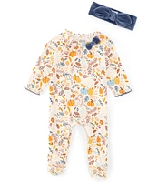 Mud Pie Baby Girls Newborn-9 Months Long-Sleeve Floral/Pumpkin-Printed Footie Coverall