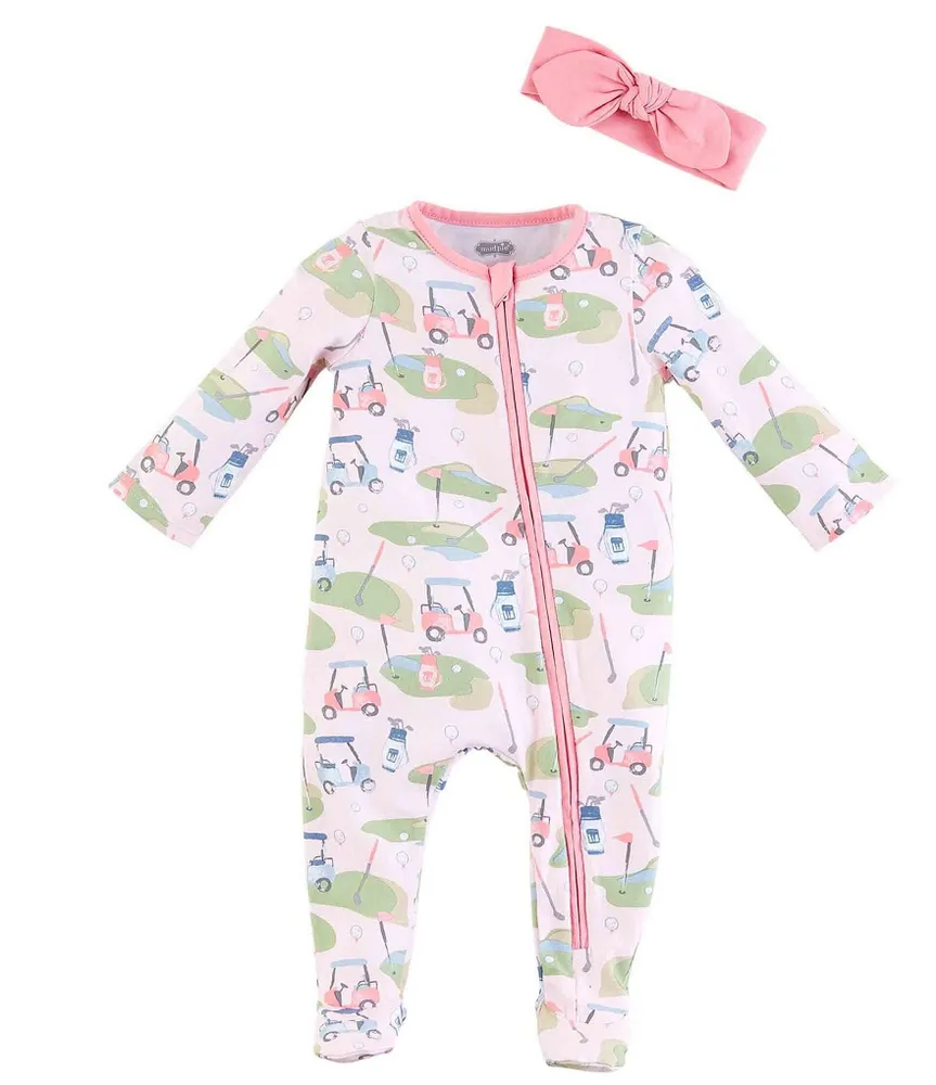 Mud Pie Baby Girls Newborn-9 Months Long-Sleeve Golf Cart Printed Footie Coverall