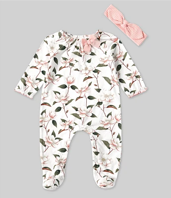 Mud Pie Baby Girls Newborn-9 Months Long-Sleeve Magnolia-Printed Footie Coverall