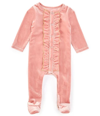 Mud Pie Baby Girls Newborn-9 Months Long Sleeve Velour Footed Coverall