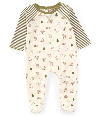 Mud Pie Baby Girls Newborn-9 Months Raglan Sleeve Deer Waffle-Knit Footed Coverall