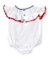 Mud Pie Baby Girls Newborn-9 Months Sleeveless Sailboat-Appliqued Ricrac-Trimmed Bodysuit