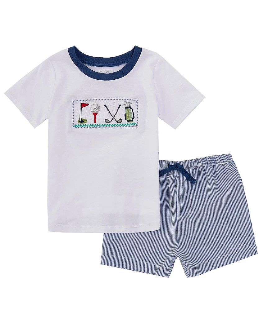 Mud Pie Baby/Little Boys 12 Months-5 Short-Sleeve Golf-Themed Jersey Tee & Seersucker Shorts Set