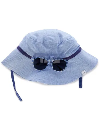 Mud Pie Baby/Little Boys Oxford Bucket Hat & Sunglasses Set