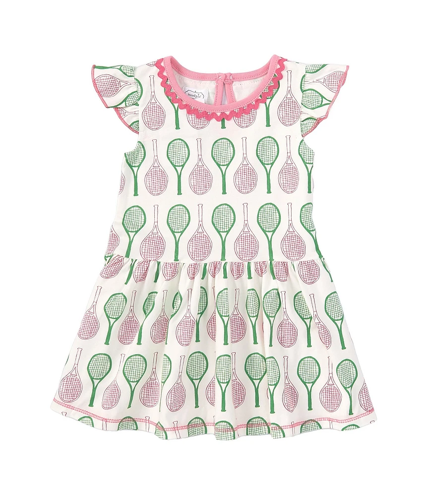 Mud Pie Baby/Little Girls 12 Months-5T Flutter-Sleeve Tennis-Print Drop-Waist Dress