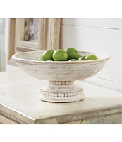 Mud Pie Beaded White Washed Wood Pedestal Bowl