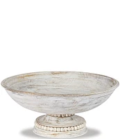 Mud Pie Beaded White Washed Wood Pedestal Bowl