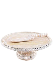 Mud Pie Classic Beaded Wood Cake Stand with Server