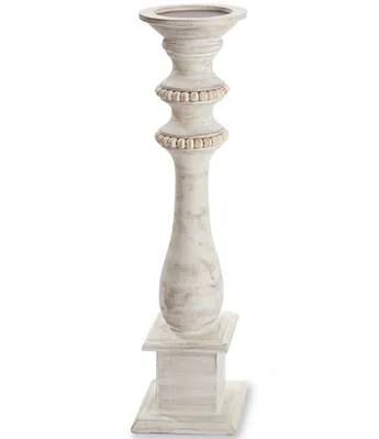 Mud Pie Classic White-Washed Beaded Candlestick
