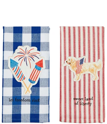 Mud Pie Dog Firework Americana Towels, Set of 2