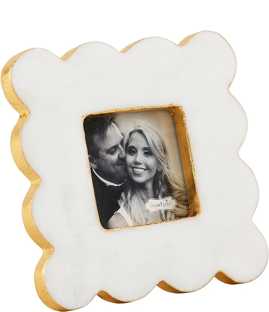 Mud Pie Everyday Entertaining Scalloped Marble Square Picture Frame