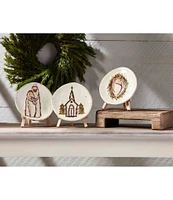 Mud Pie Farmhouse Christmas Mary and Joseph Nativity Plate & Easel Set