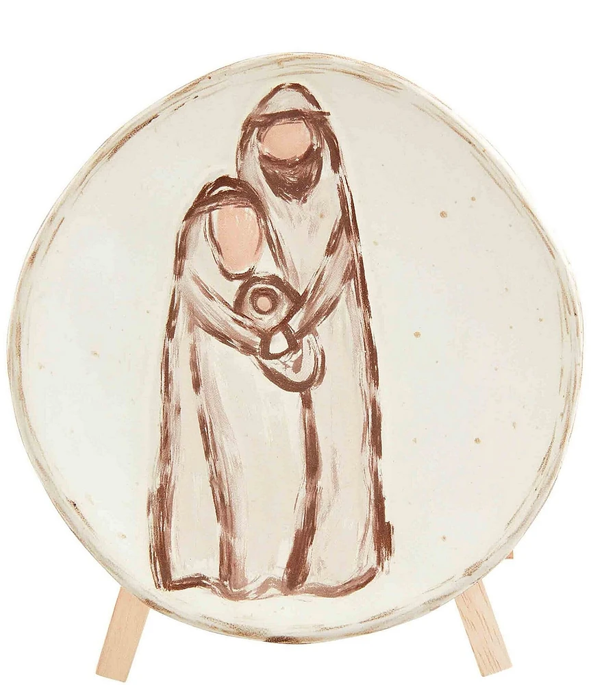 Mud Pie Farmhouse Christmas Mary and Joseph Nativity Plate & Easel Set