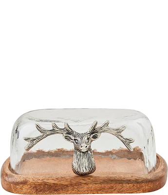 Mud Pie Good Tidings Collection Deer Glass Butter Dish