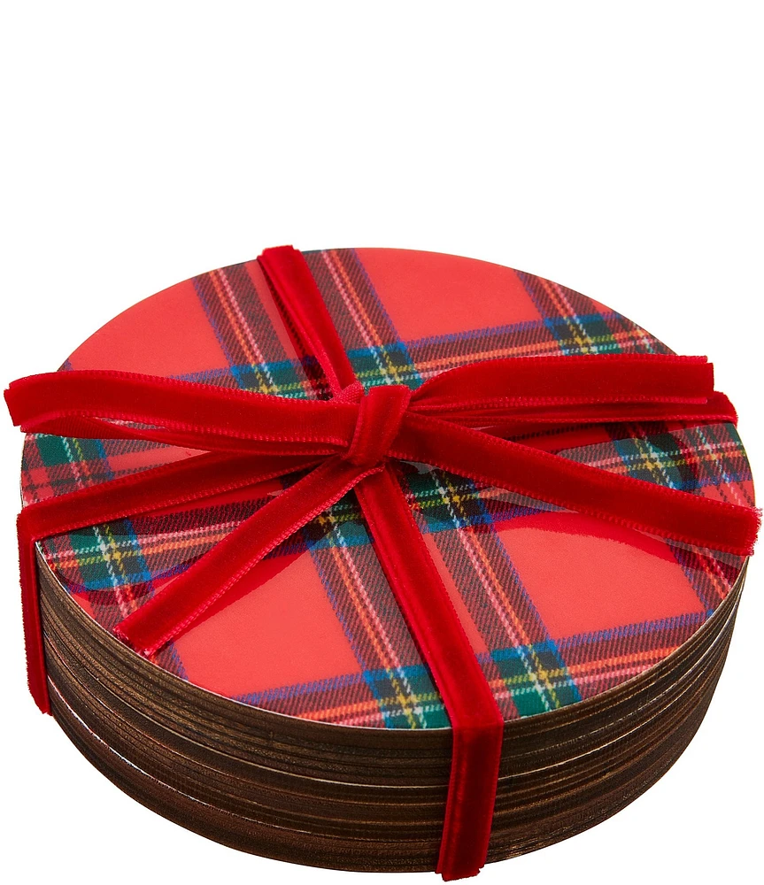 Mud Pie Good Tidings Collection Tartan Wood Coasters, Set of 4