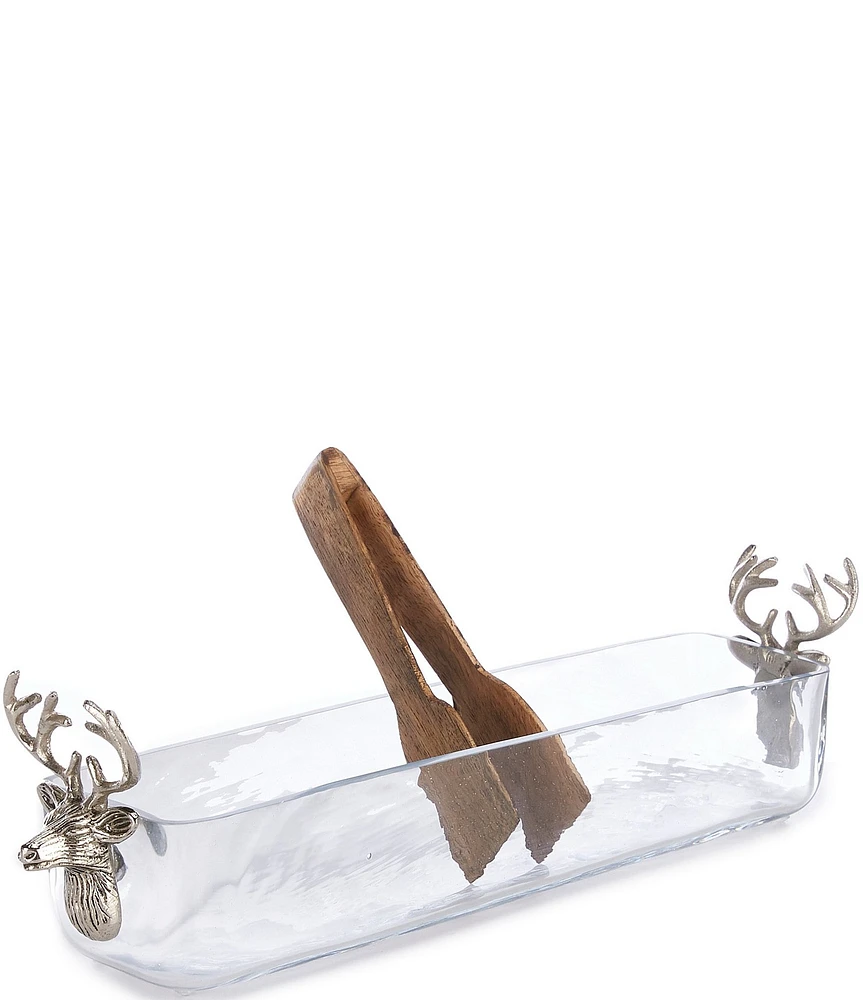 Mud Pie Good Tidings Deer Glass Cracker Dish