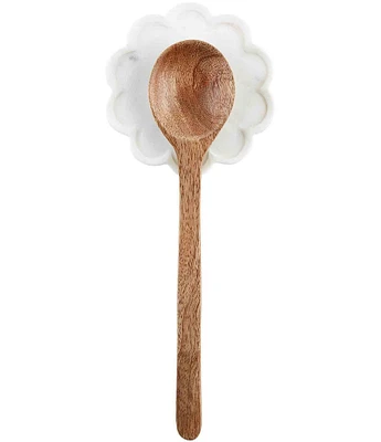 Mud Pie Happy Everything Wood Scalloped Spoon Rest Set