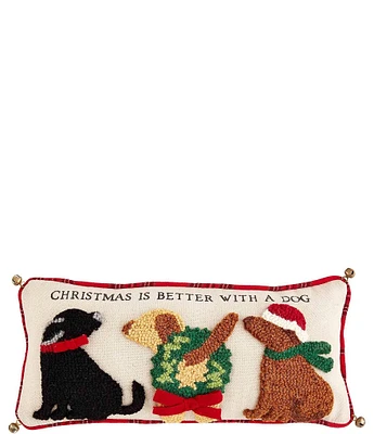 Mud Pie Holiday Collection Christmas is Better with a Dog Hooked Wool Pillow