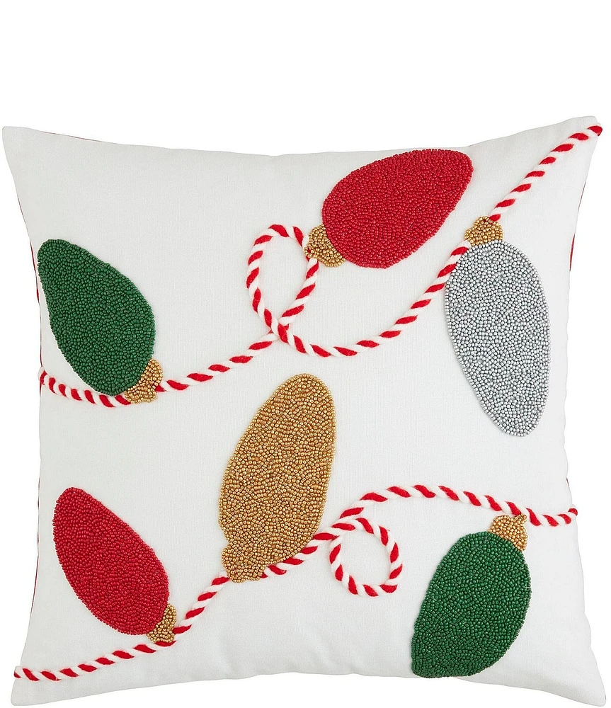 Mud Pie Holiday Collection Christmas Lights Beaded Square Pillow