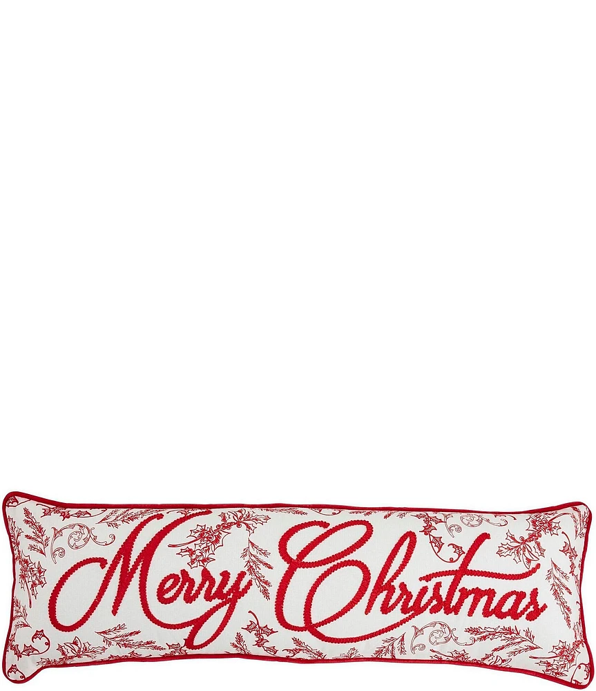 Mud Pie Holiday Collection Embroidered Merry Christmas Toile Bolster Pillow