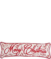 Mud Pie Holiday Collection Embroidered Merry Christmas Toile Bolster Pillow