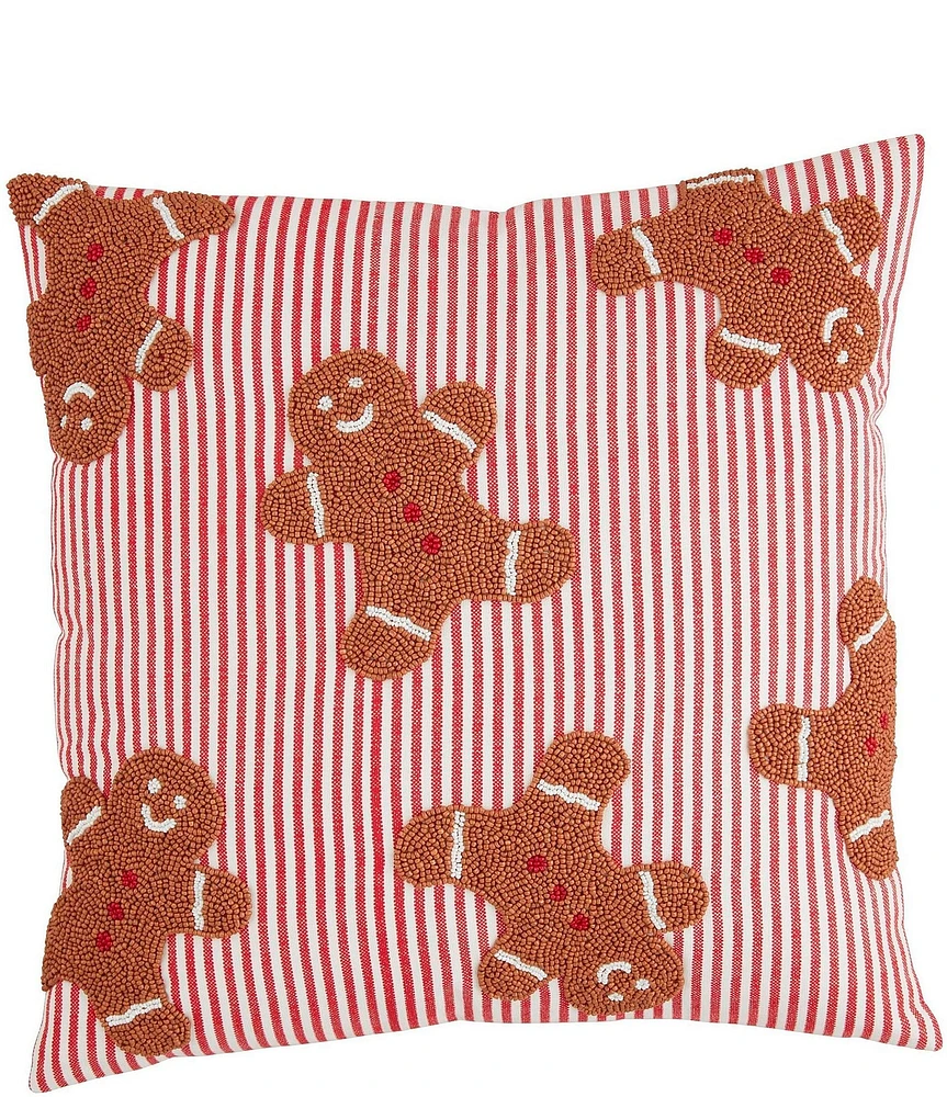 Mud Pie Holiday Collection Gingerbread Beaded Square Pillow